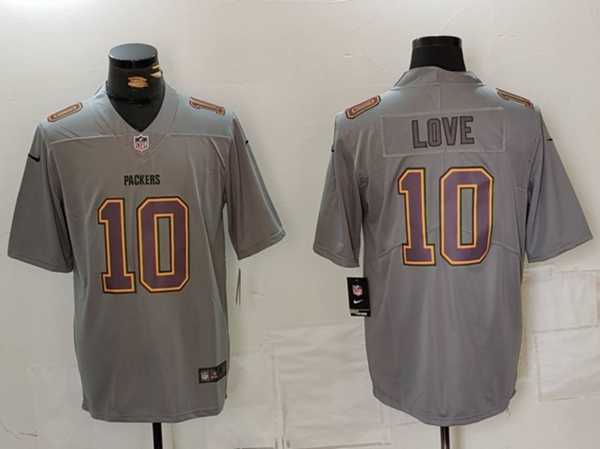 Mens Green Bay Packers #10 Jordan Love Grey Atmosphere Fashion Limited Stitched Jersey